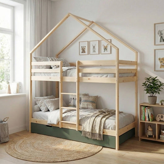 Letto a castello per bambini cabina 190 cm pino naturale con cassetto,
