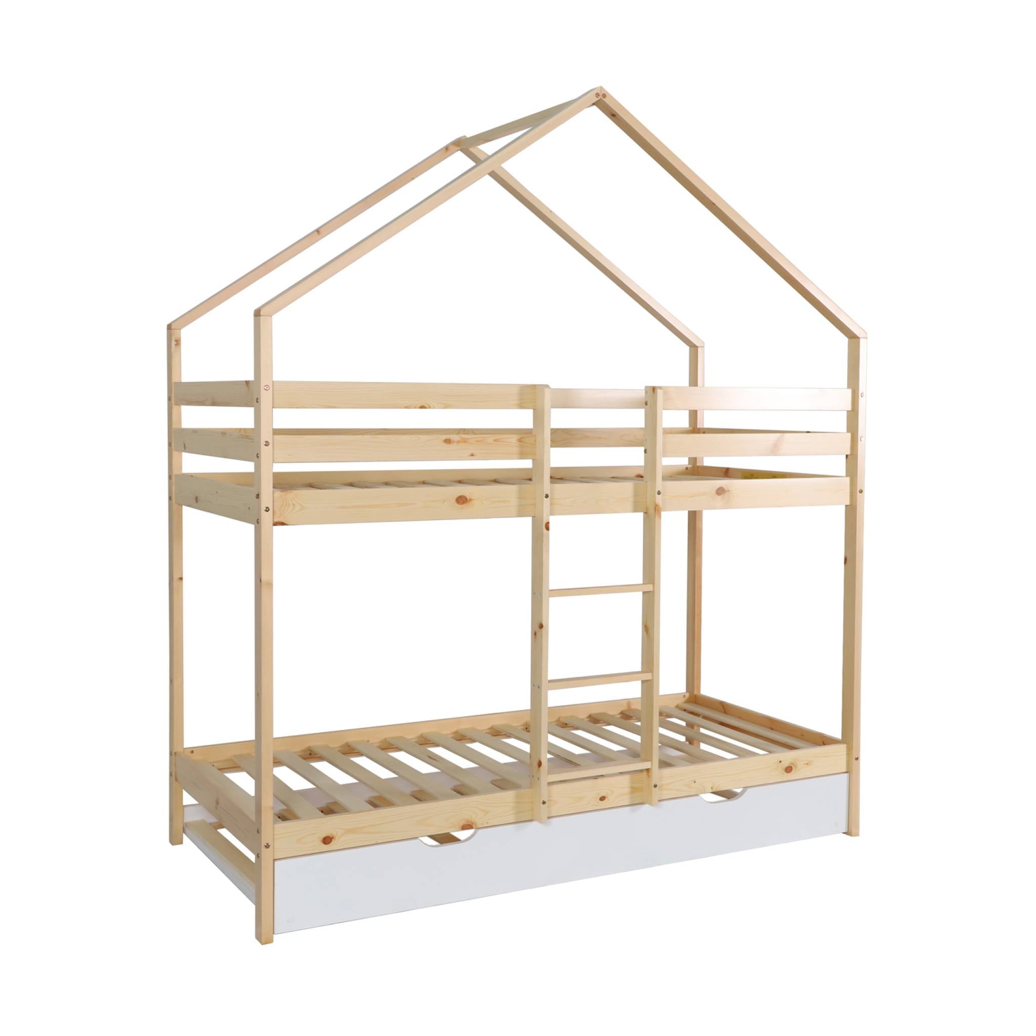 Letto a castello per bambini cabina 190 cm pino naturale con cassetto,