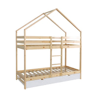 Letto a castello per bambini cabina 190 cm pino naturale con cassetto,
