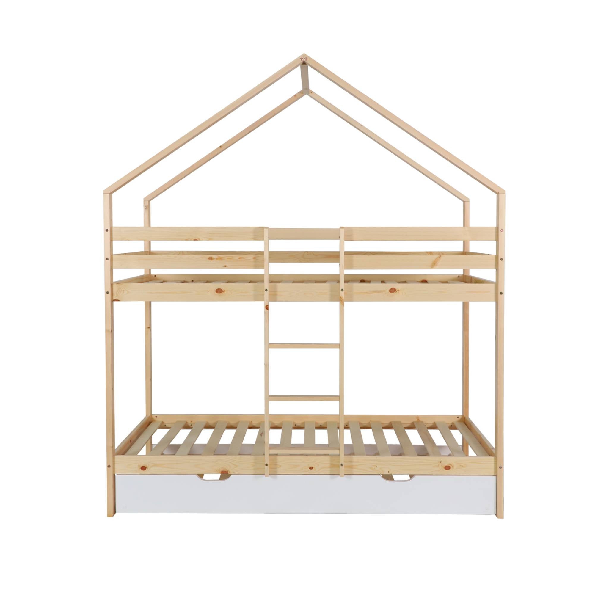Letto a castello per bambini cabina 190 cm pino naturale con cassetto,