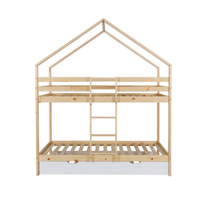 Letto a castello per bambini cabina 190 cm pino naturale con cassetto,