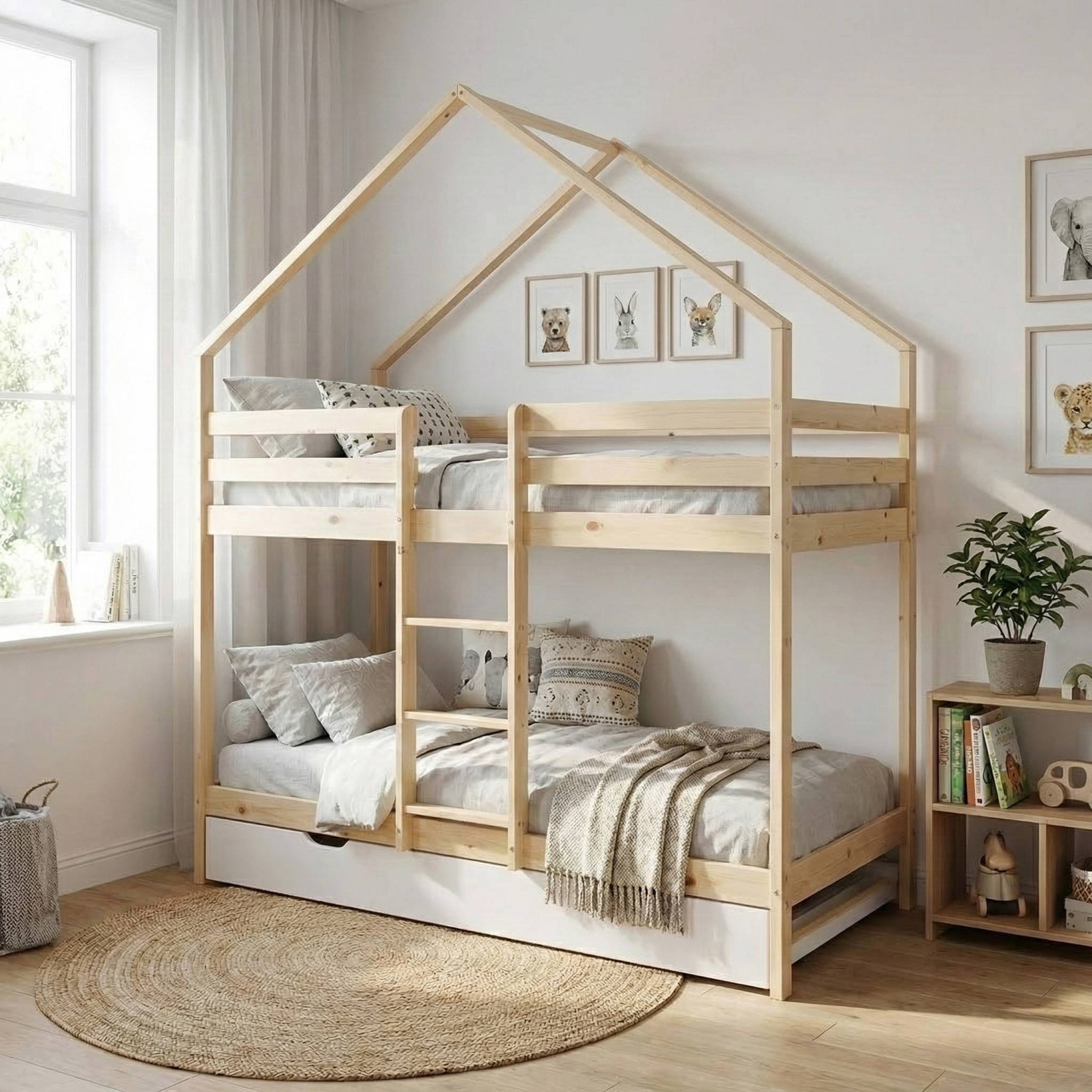Letto a castello per bambini cabina 190 cm pino naturale con cassetto,