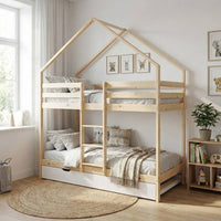 Letto a castello per bambini cabina 190 cm pino naturale con cassetto,