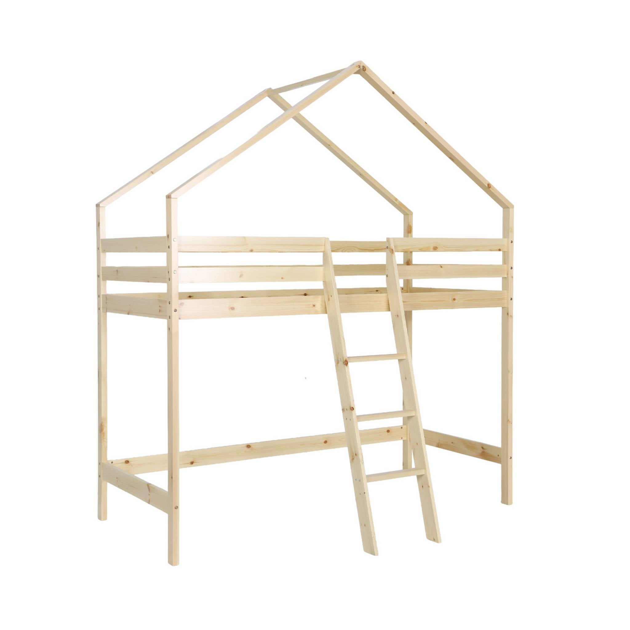 Letto a soppalco per bambini cabina 190cm in pino naturale, marrone