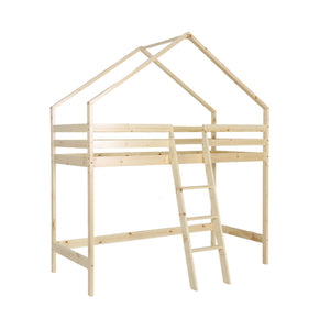 Letto a soppalco per bambini cabina 190cm in pino naturale, marrone