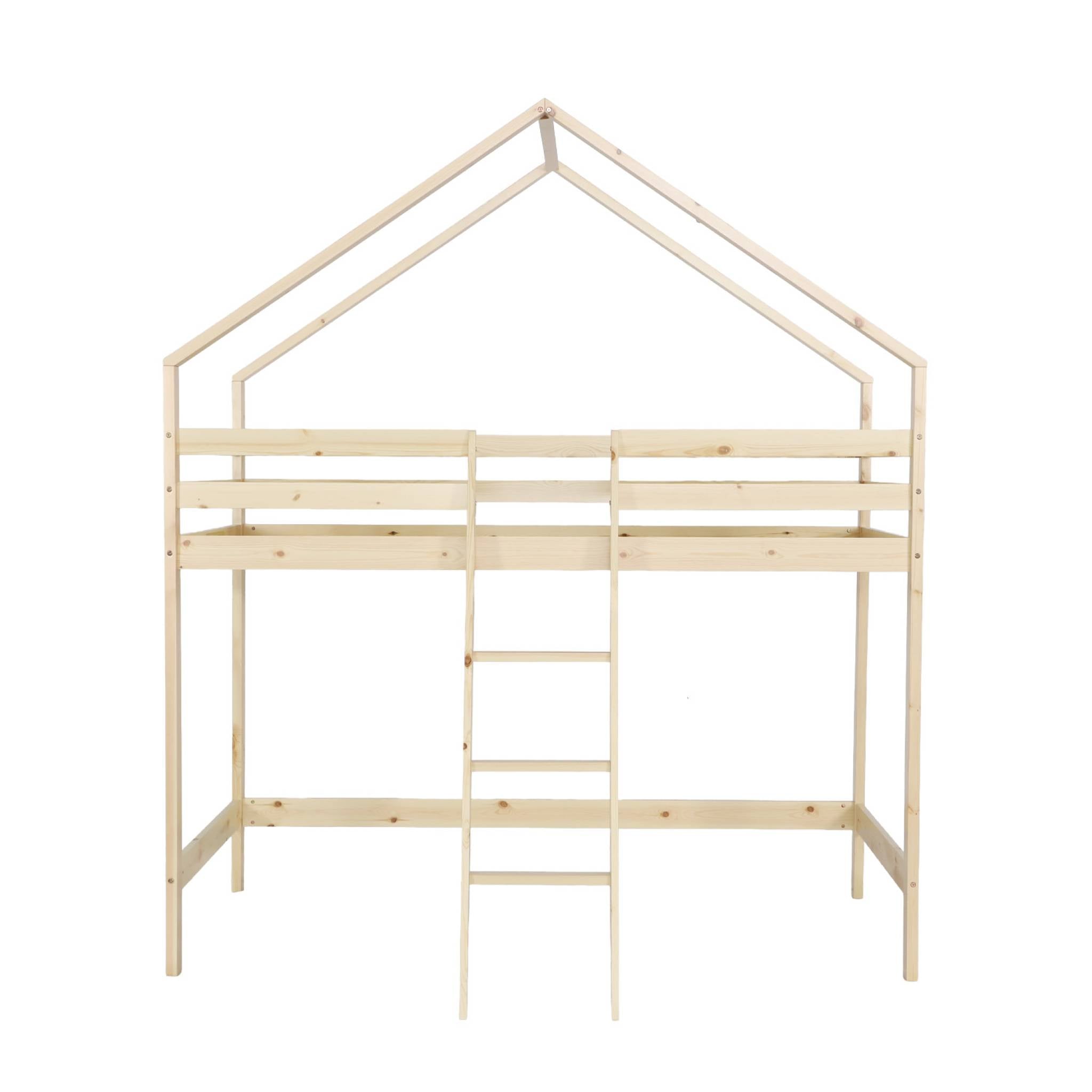 Letto a soppalco per bambini cabina 190cm in pino naturale, marrone