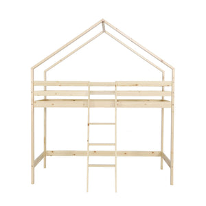 Letto a soppalco per bambini cabina 190cm in pino naturale, marrone