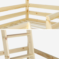 Letto a soppalco per bambini cabina 190cm in pino naturale, marrone