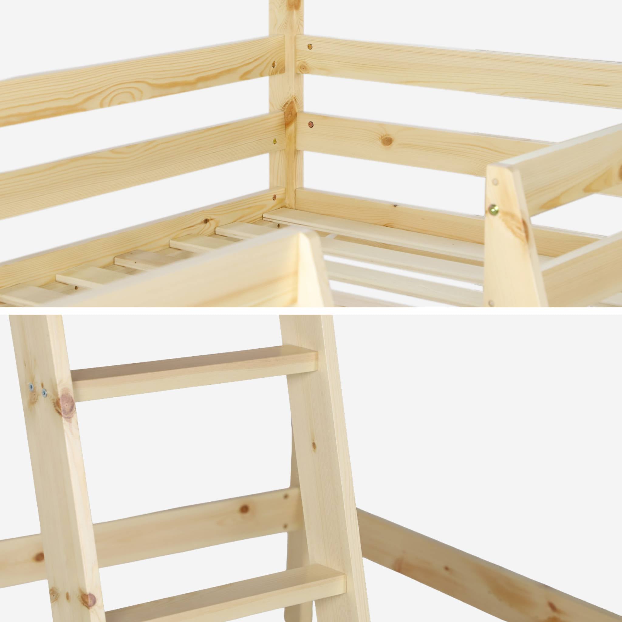 Letto a soppalco per bambini cabina 190cm in pino naturale, marrone