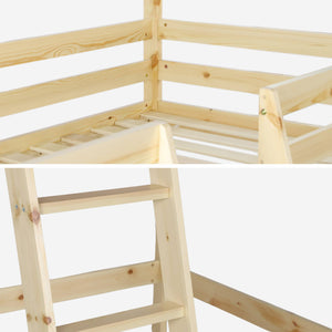 Letto a soppalco per bambini cabina 190cm in pino naturale, marrone