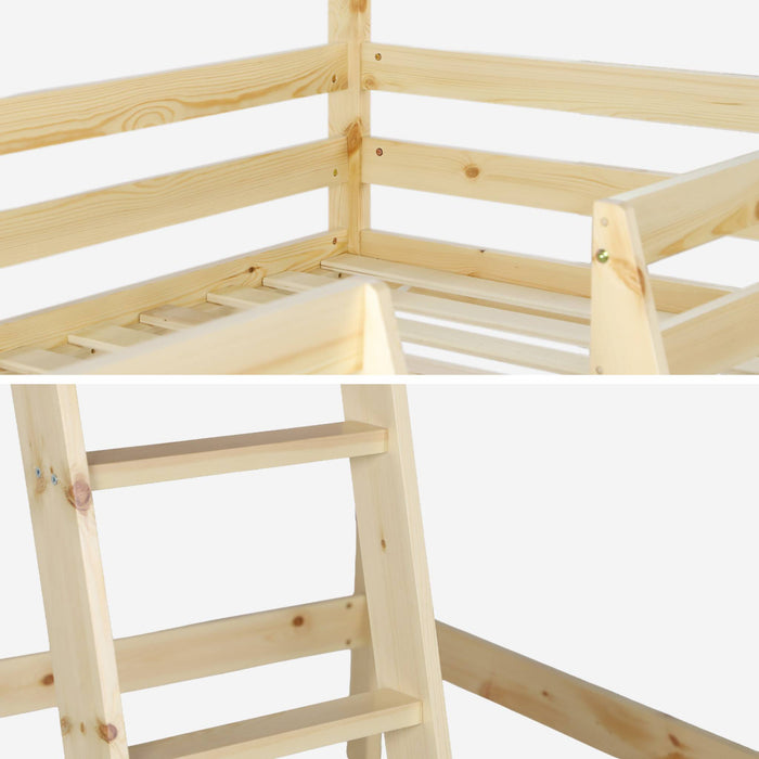Letto a soppalco per bambini cabina 190cm in pino naturale, marrone