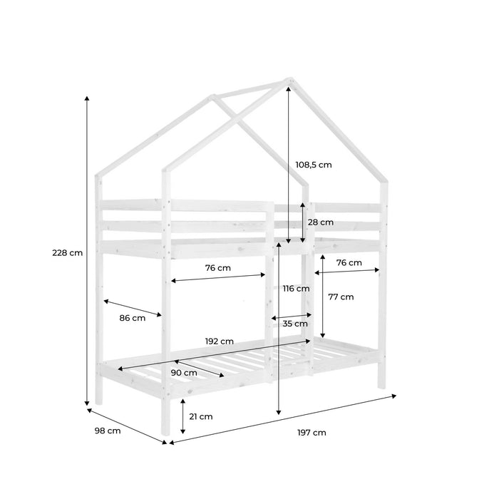 Letto a castello per bambini a forma di capanna 190cm in pino