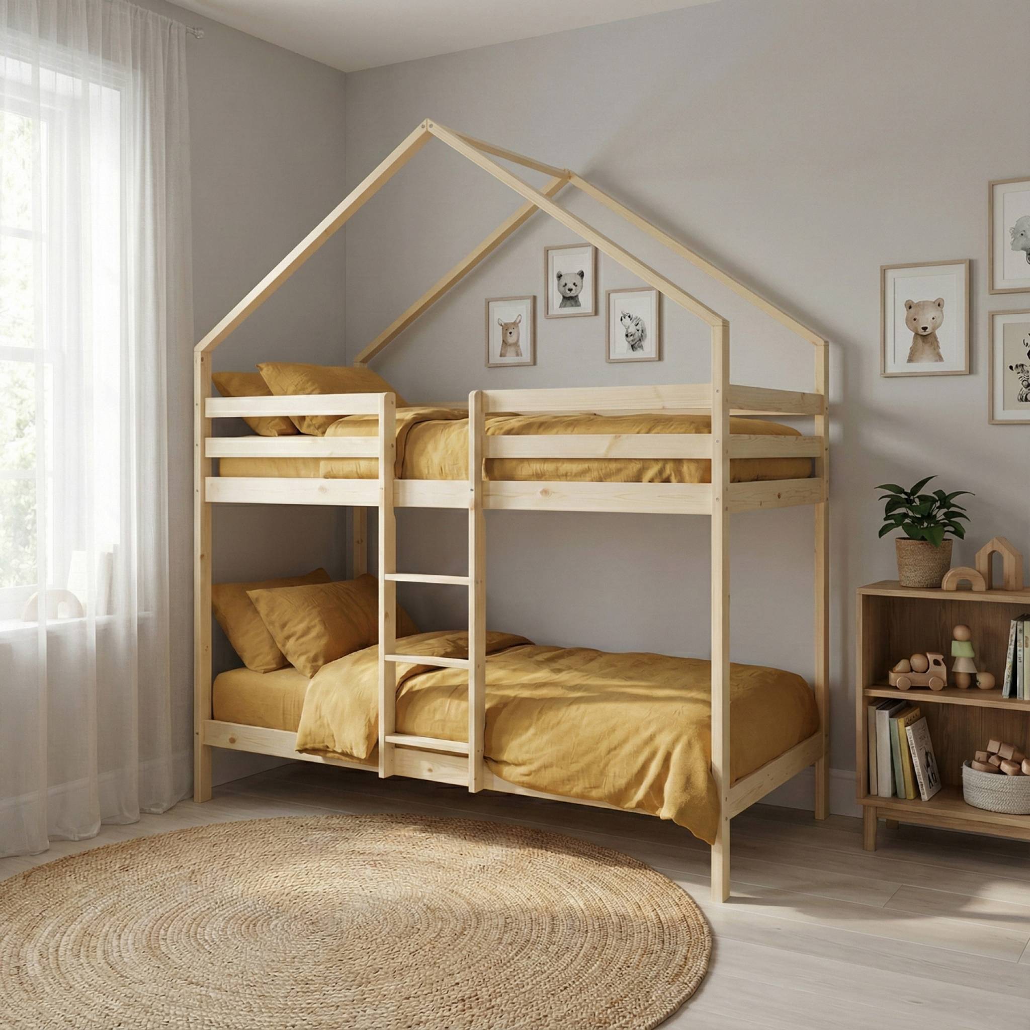 Letto a castello per bambini a forma di capanna 190cm in pino