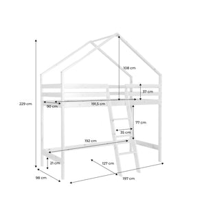 Letto a soppalco per bambini cabina 190cm in pino naturale, marrone