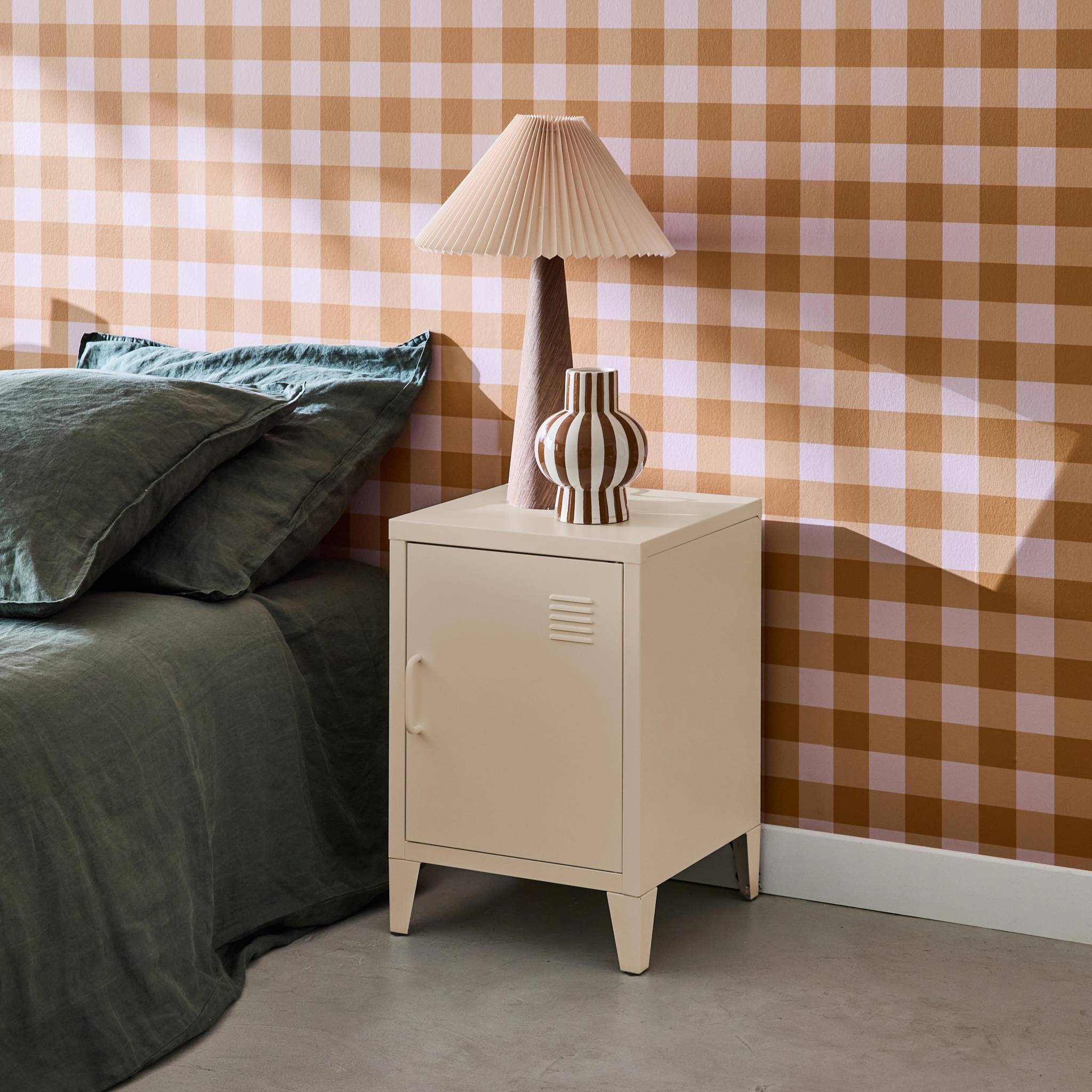 Comodino industriale, 1 anta, beige