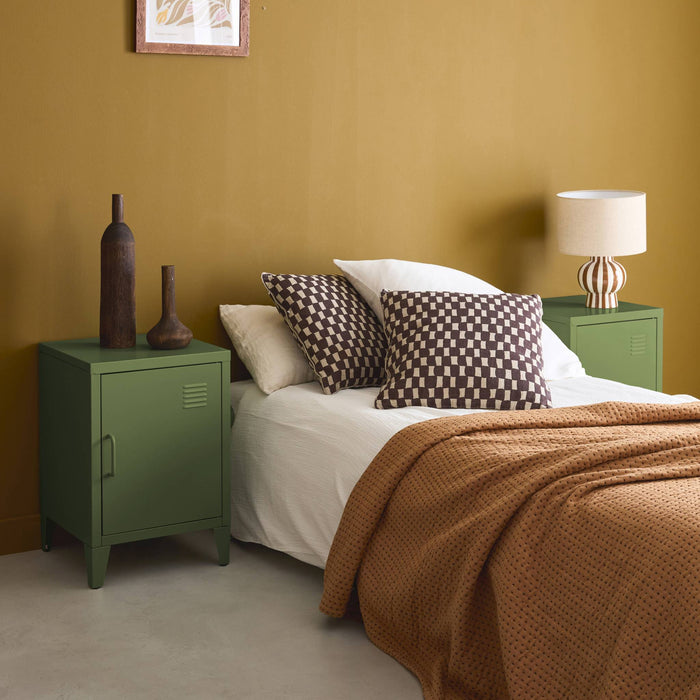 Set di 2 comodini industriali, 1 anta, verde kaki