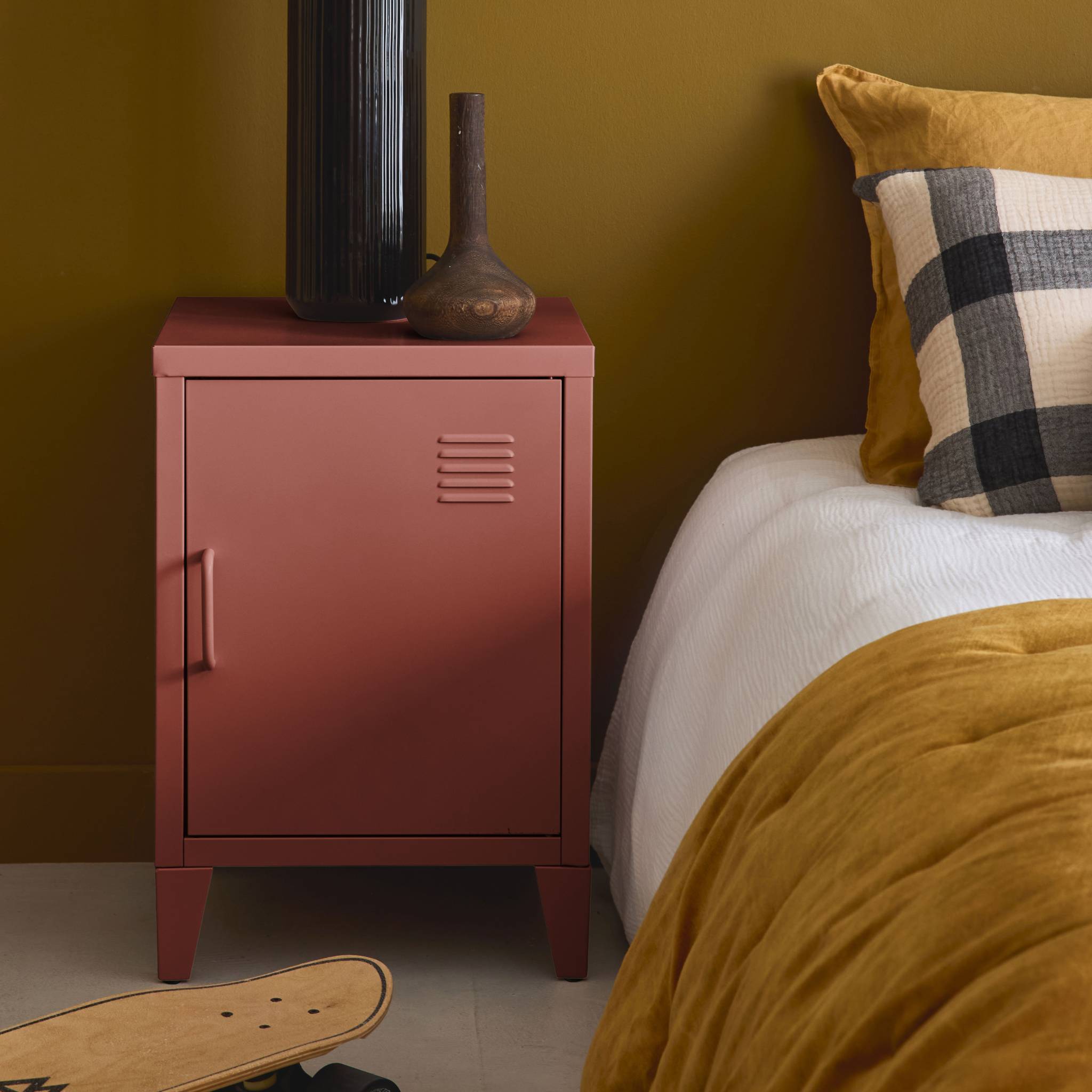 Comodino industriale, 1 anta, terracotta