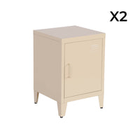 Set 2 comodini industriali, 1 anta, beige