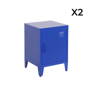 Set di 2 comodini industriali, 1 anta, blu