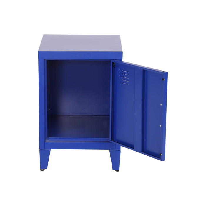 Set di 2 comodini industriali, 1 anta, blu