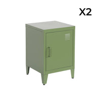 Set di 2 comodini industriali, 1 anta, verde kaki