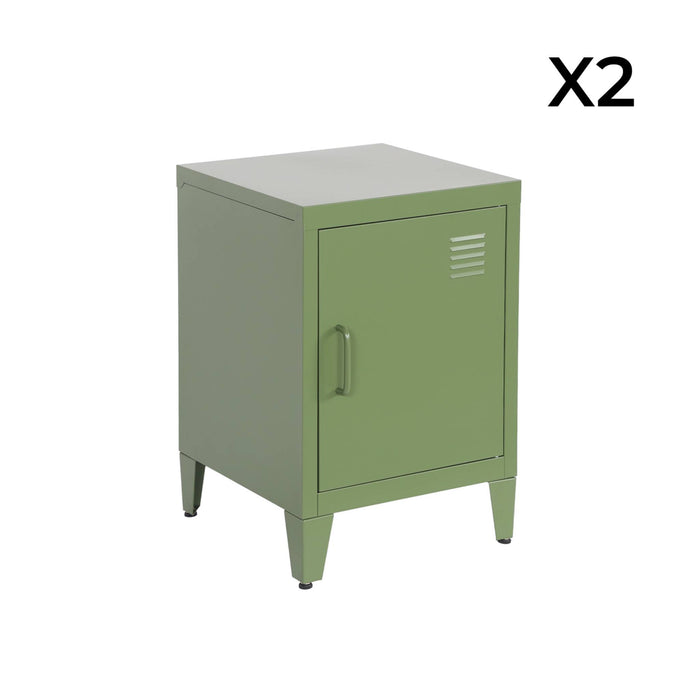 Set di 2 comodini industriali, 1 anta, verde kaki
