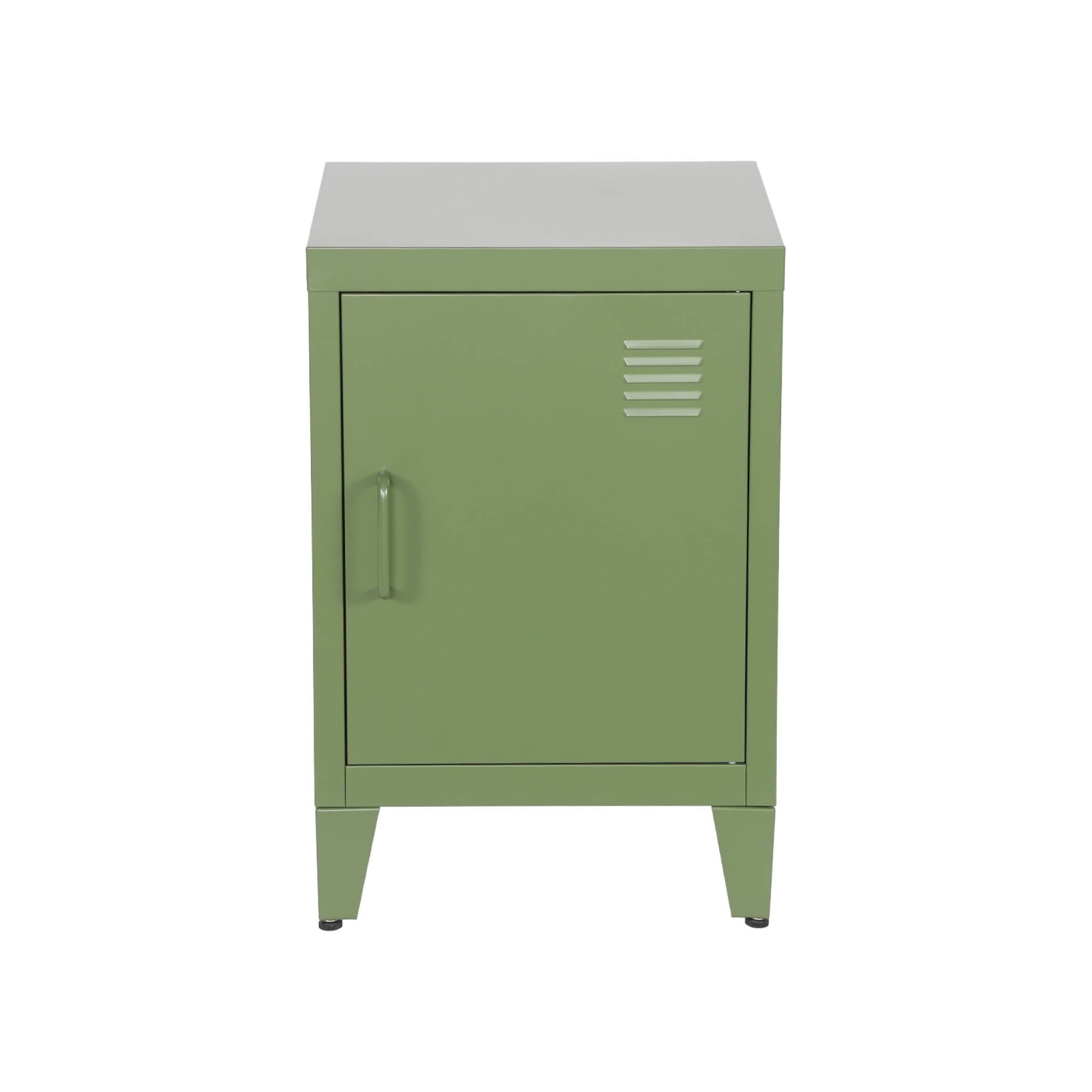 Set di 2 comodini industriali, 1 anta, verde kaki