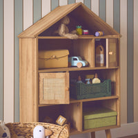 Libreria per bambini effetto legno e canna, 7 scomparti, marrone