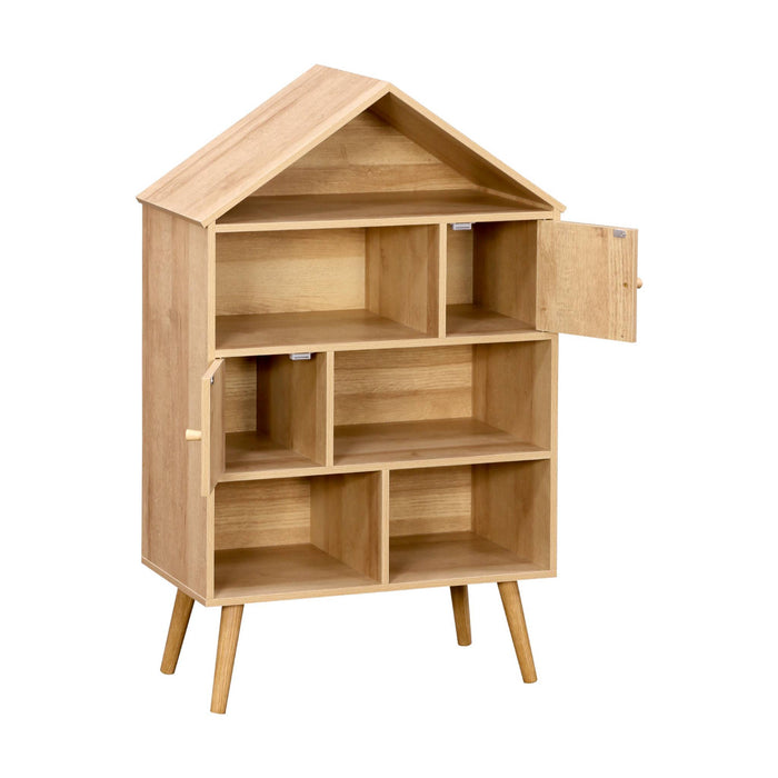 Libreria per bambini effetto legno e canna, 7 scomparti, marrone