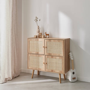 Cassettiera per bambini a 4 ante effetto legno, marrone naturale