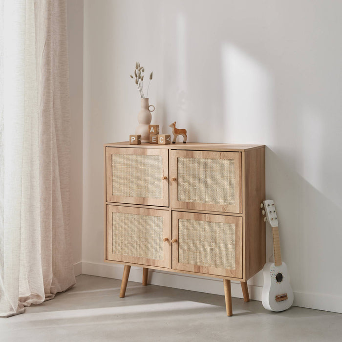 Cassettiera per bambini a 4 ante effetto legno, marrone naturale