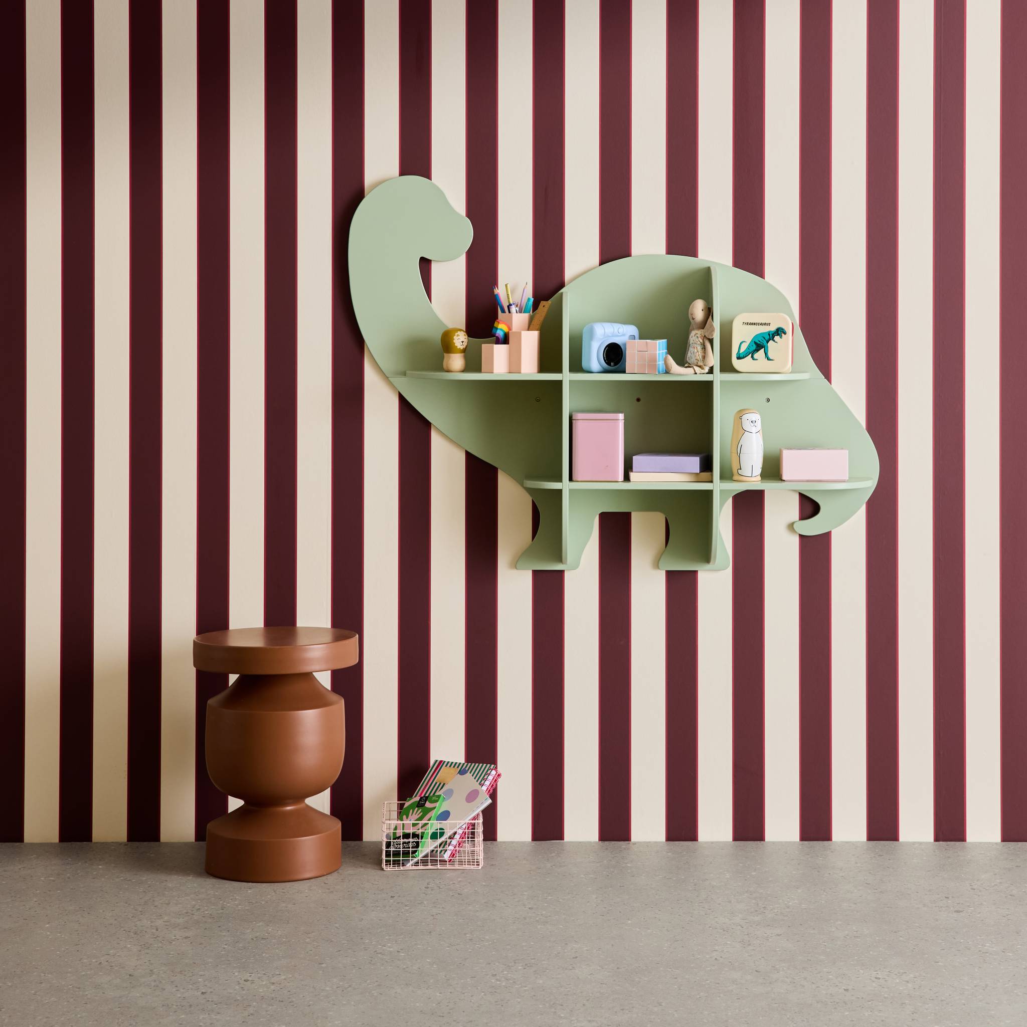 Mensola a muro dinosauro 5 spazi di stoccaggio, verde