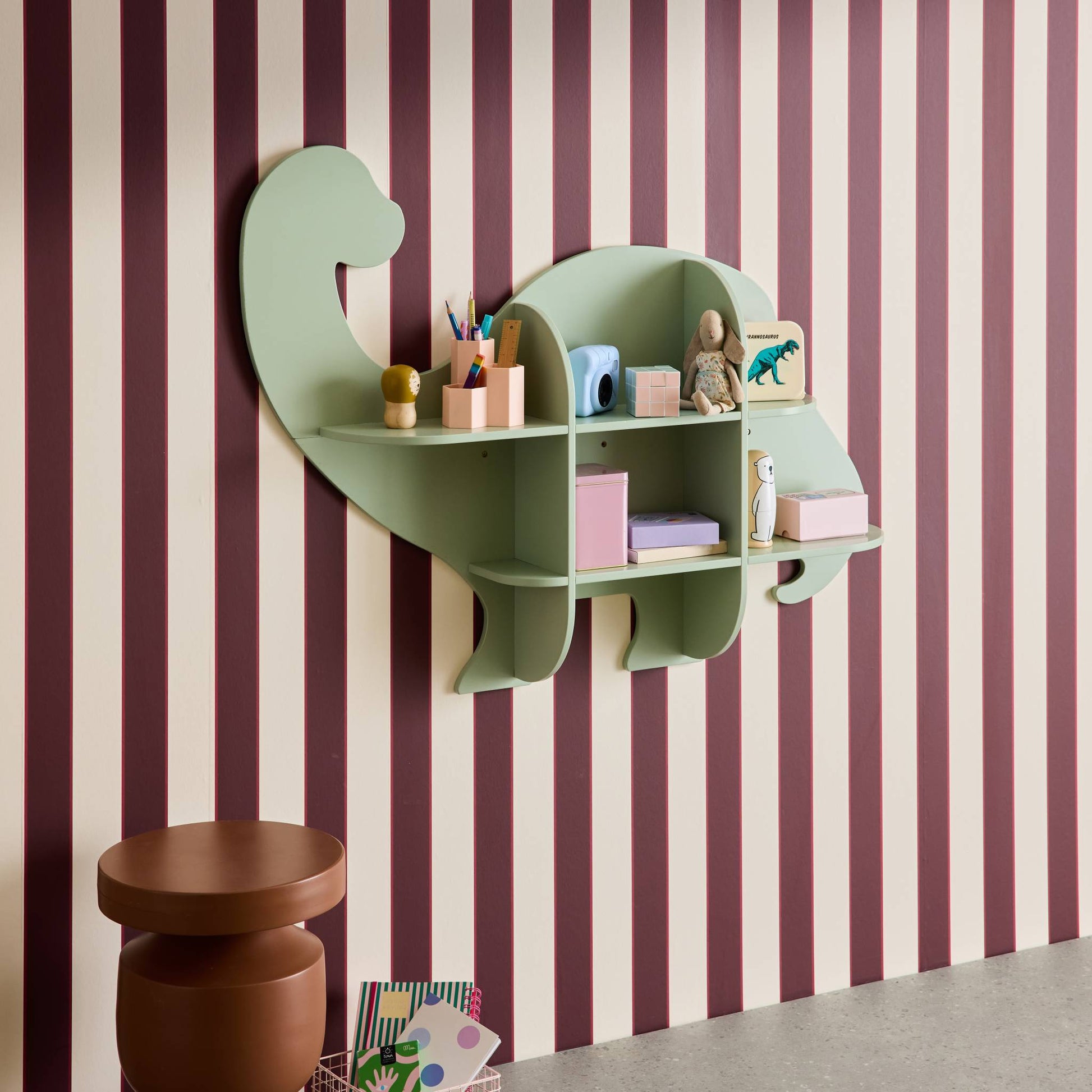 Mensola a muro dinosauro 5 spazi di stoccaggio, verde