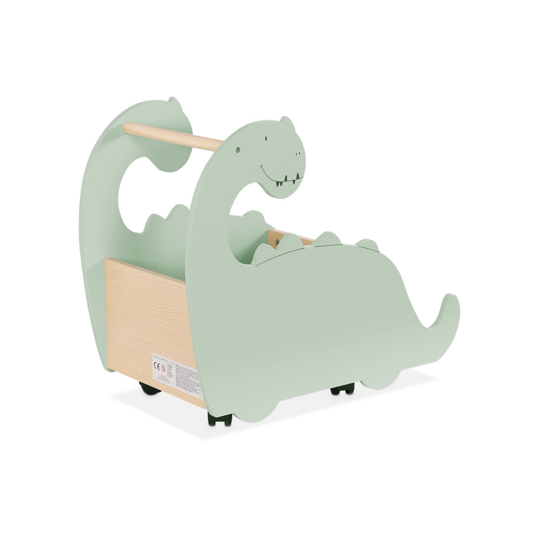 Scatola portagiochi con ruote per bambini dinosauri, verde