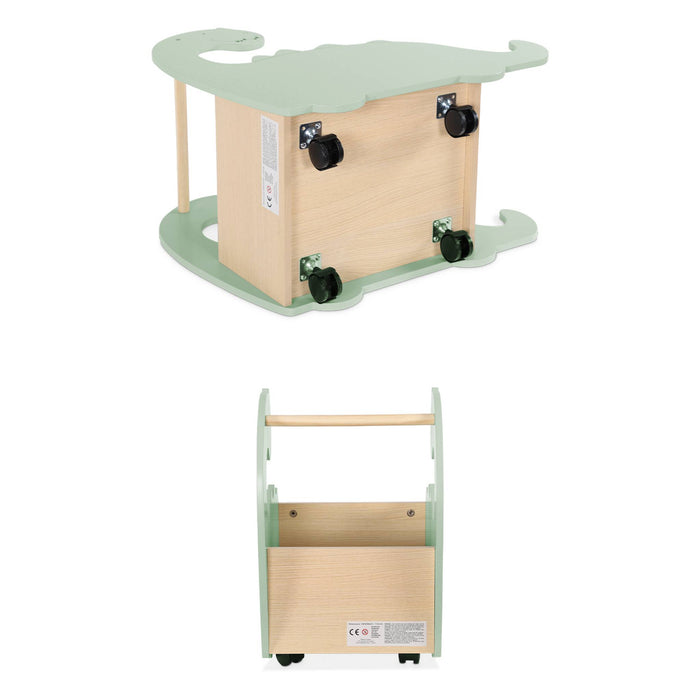 Scatola portagiochi con ruote per bambini dinosauri, verde