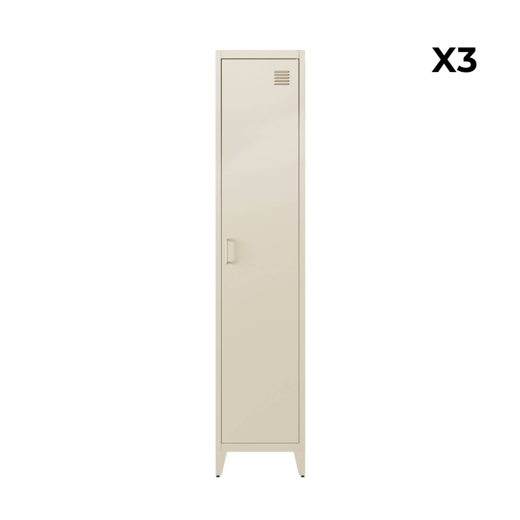 Set di 3 armadi camera industriale, 4 vani, beige