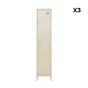 Set di 3 armadi camera industriale, 4 vani, beige