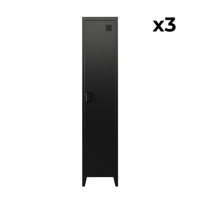 Set di 3 armadi da camera in metallo, 4 vani portaoggetti, nero