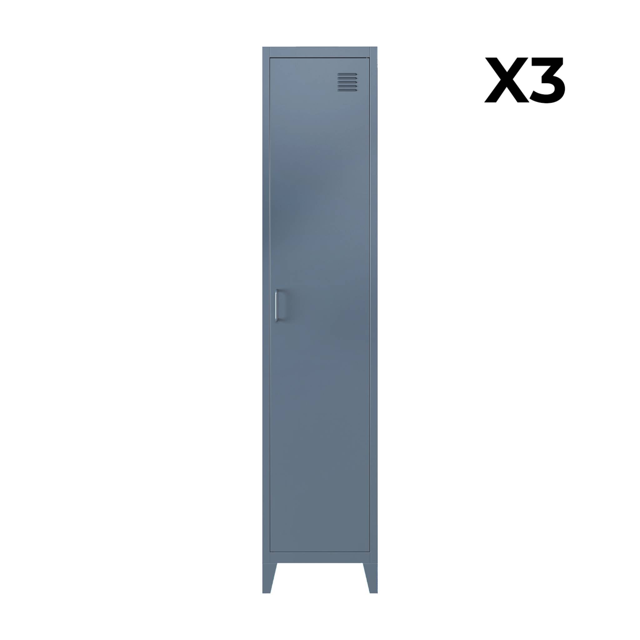 Set di 3 armadi da camera in metallo, 4 vani portaoggetti