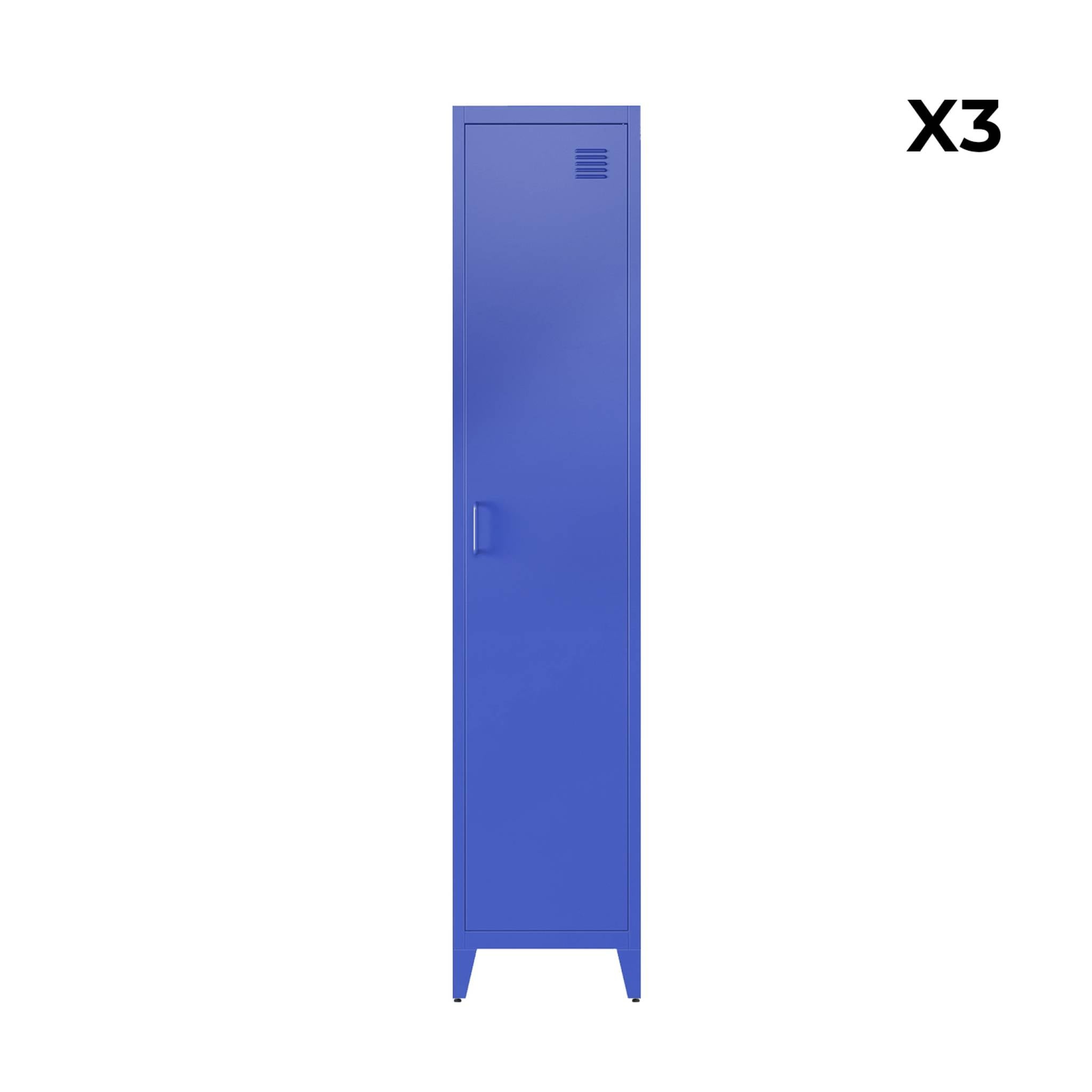 Set di 3 armadi camera industriale, 4 vani, blu