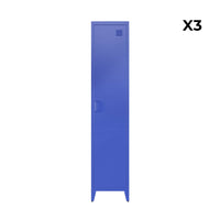 Set di 3 armadi camera industriale, 4 vani, blu