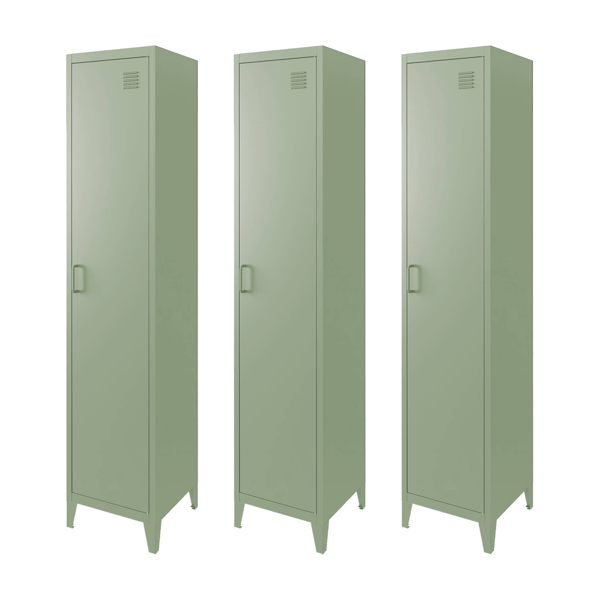 Set di 3 armadi da camera in metallo, 4 vani portaoggetti, verde