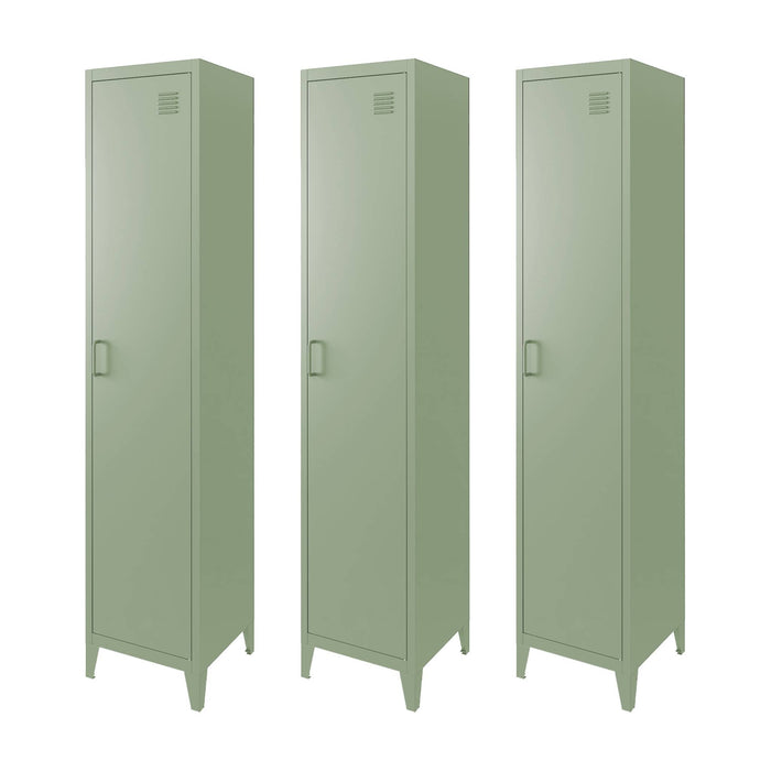 Set di 3 armadi da camera in metallo, 4 vani portaoggetti, verde