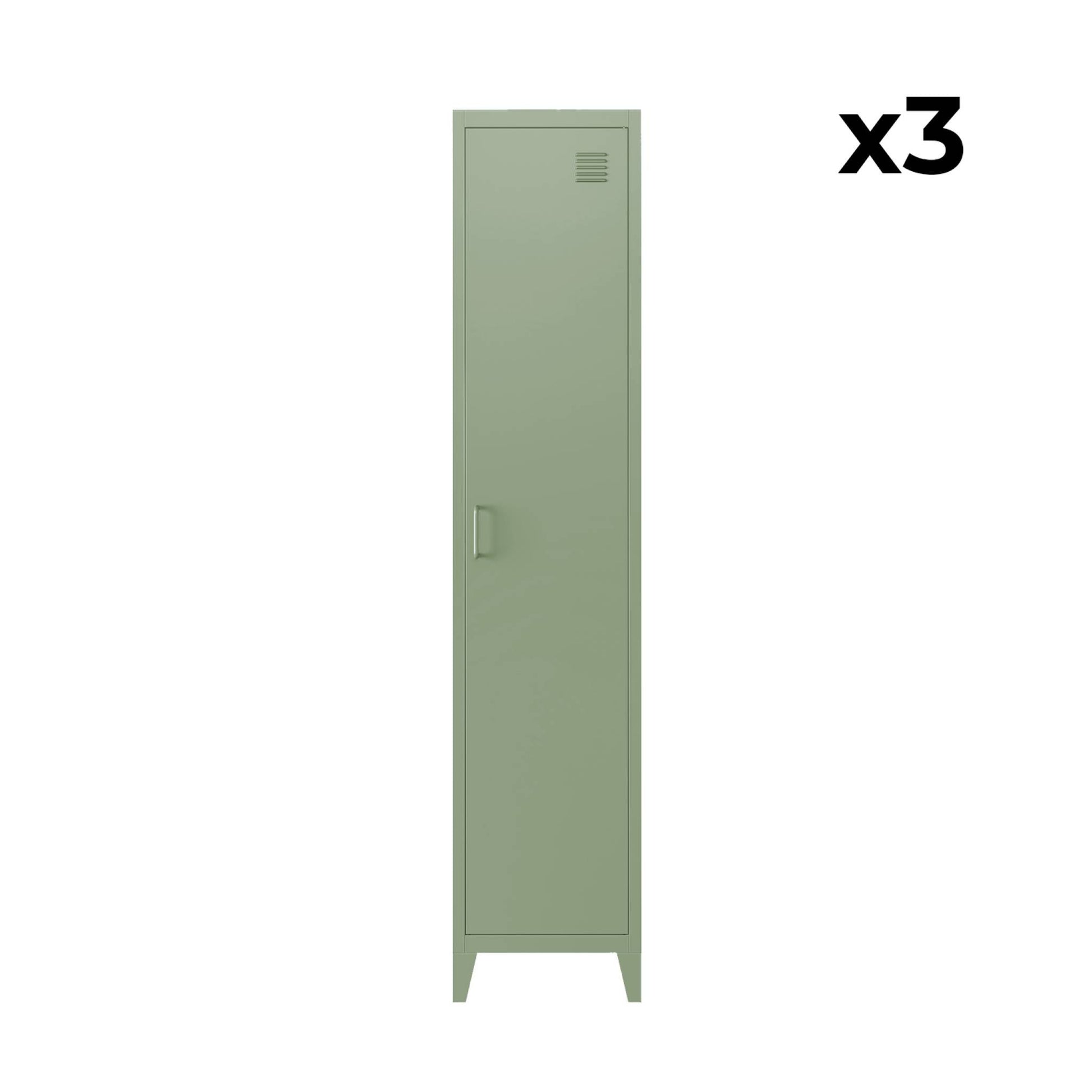 Set di 3 armadi da camera in metallo, 4 vani portaoggetti, verde
