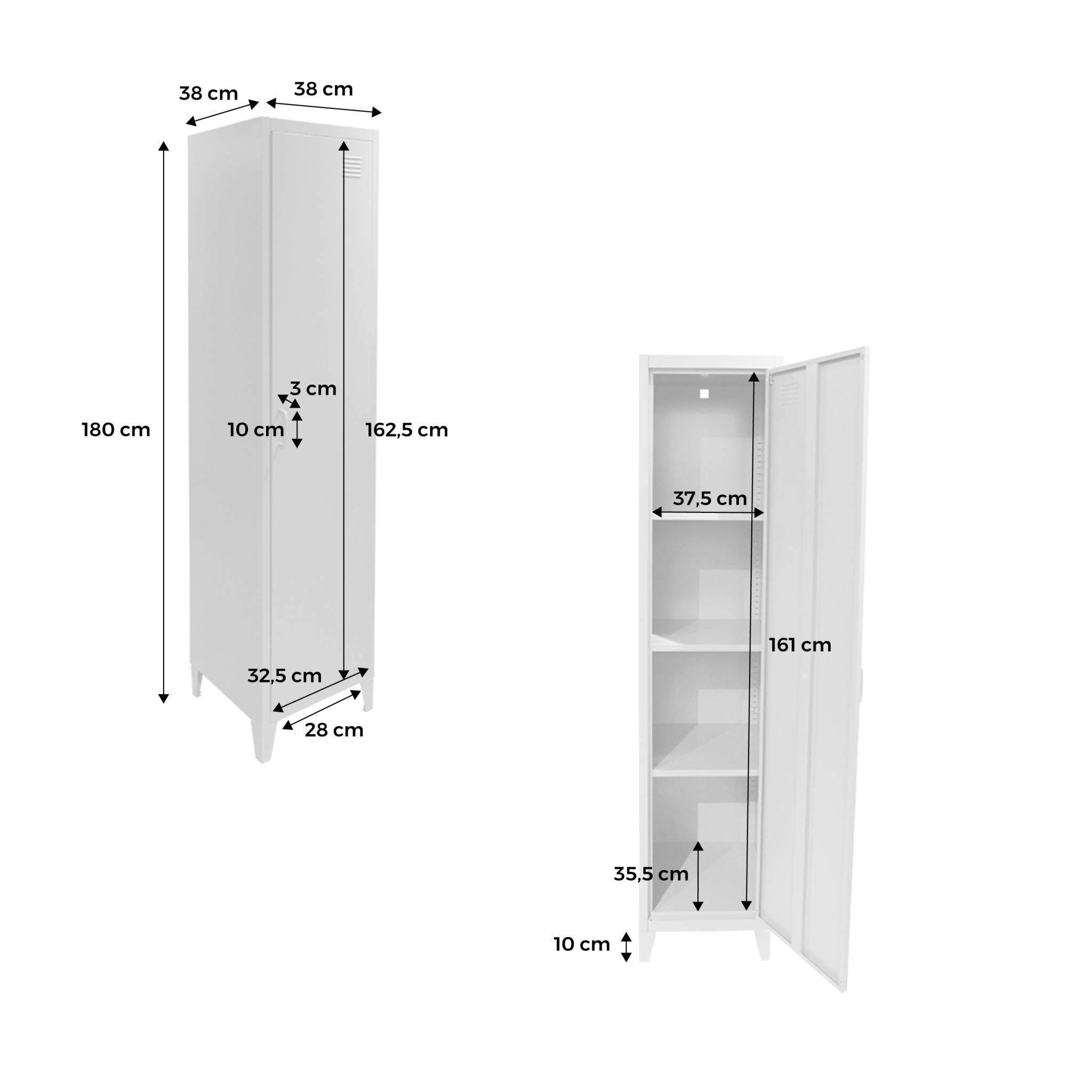 Set di 3 armadi da camera in metallo, 4 vani portaoggetti, verde