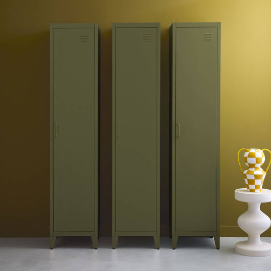 Set di 3 armadi camera industriale, 4 vani, verde kaki