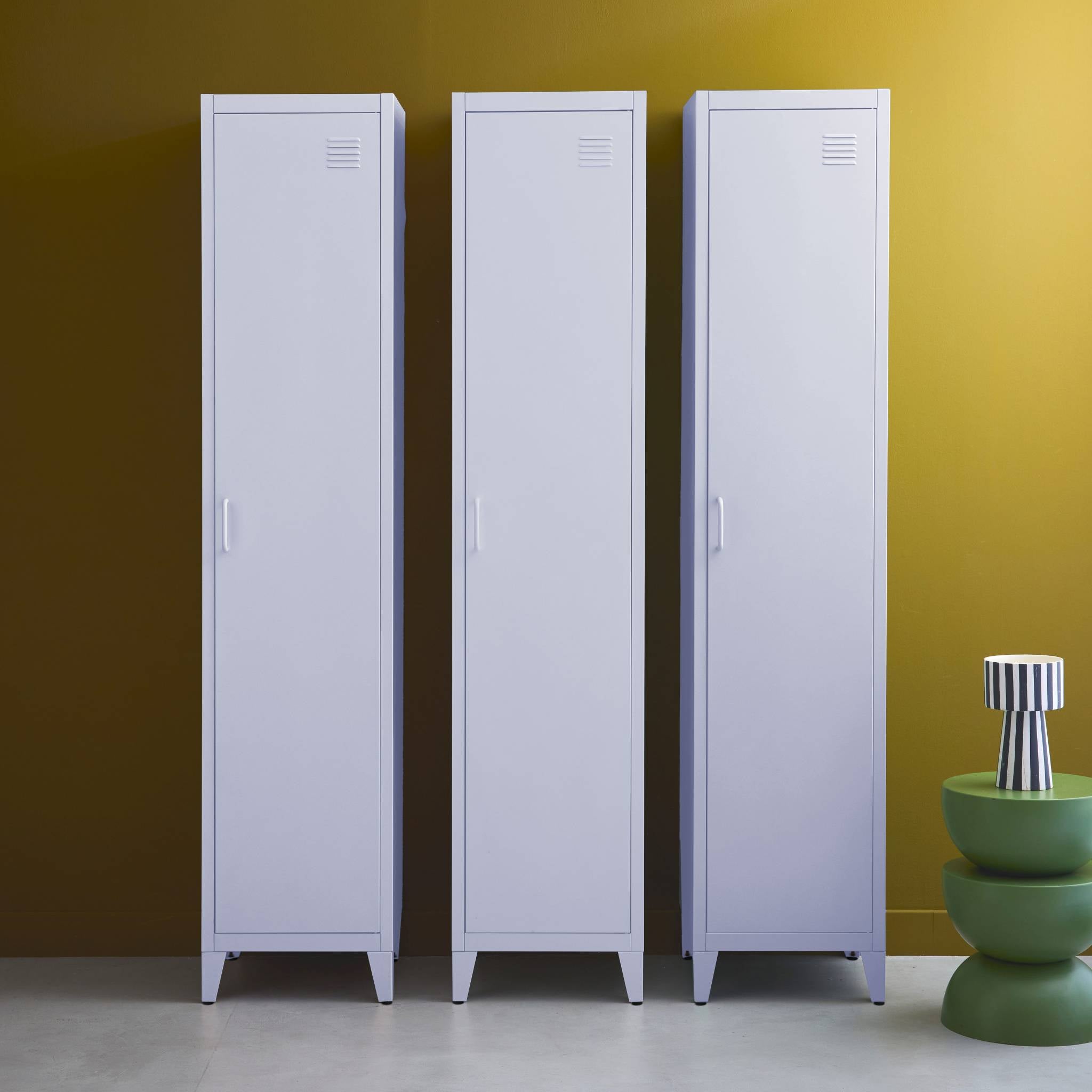 Set di 3 armadi camera industriale, 4 vani, lilas