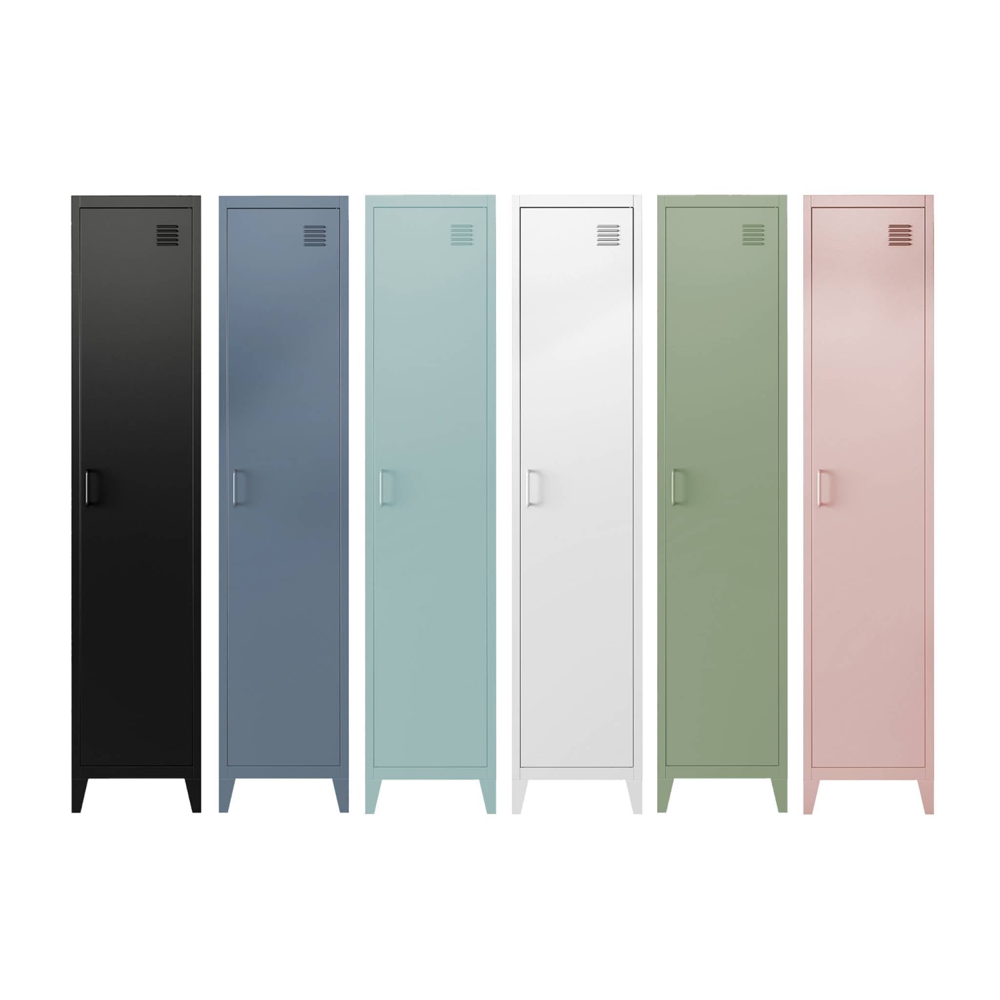 Set di 3 armadi da camera in metallo, 4 vani portaoggetti, verde