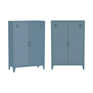 Set di 2 armadietti in metallo, 2 ante, blu grigio