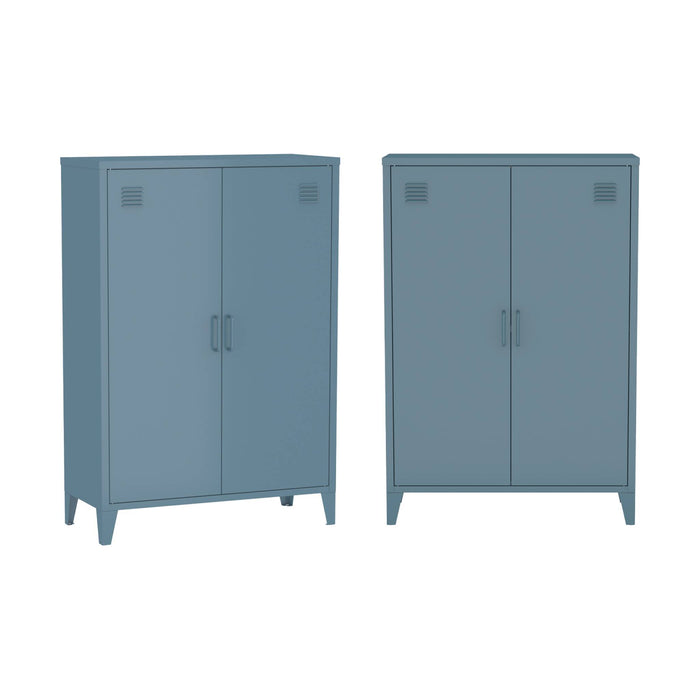 Set di 2 armadietti in metallo, 2 ante, blu grigio